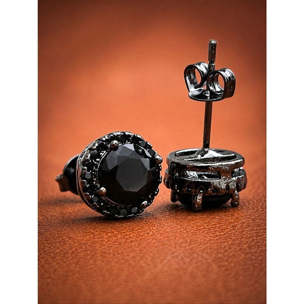 Black iced out stud earrings